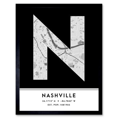 Wee Blue Coo Framed Wall Art Nashville Tennessee United States City Map Modern Typography Stylish Letter Word12X16 Inch from B&Q