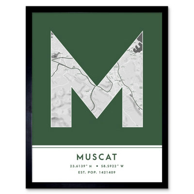 Wee Blue Coo Framed Wall Art Muscat Oman City Map Modern Typography Stylish Letter Word12X16 Inch from B&Q