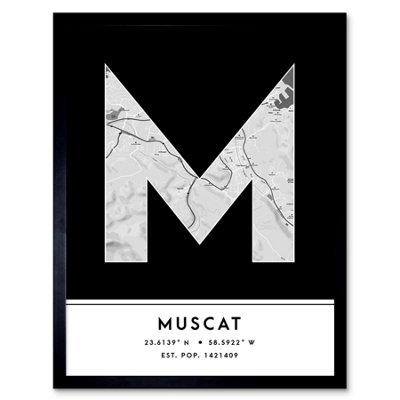 Wee Blue Coo Framed Wall Art Muscat Oman City Map Modern Typography Stylish Letter Word12X16 Inch from B&Q