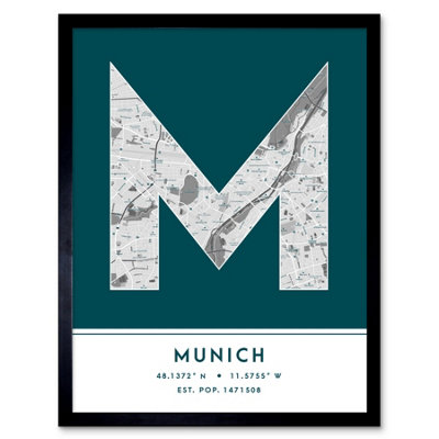 Wee Blue Coo Framed Wall Art Munich Germany City Map Modern Typography Stylish Letter Word12X16 Inch from B&Q