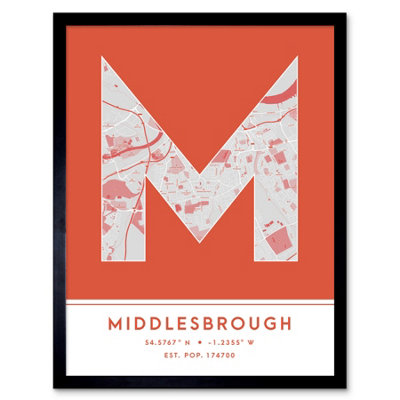 Wee Blue Coo Framed Wall Art Middlesbrough England United Kingdom City Map Modern Typography Stylish Letter Word12X16 Inch from B&Q