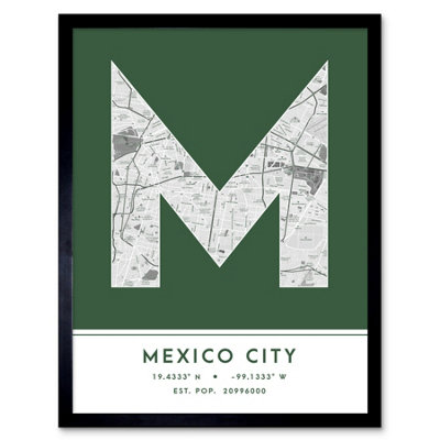 Wee Blue Coo Framed Wall Art Mexico City Mexico City Map Modern Typography Stylish Letter Word12X16 Inch from B&Q