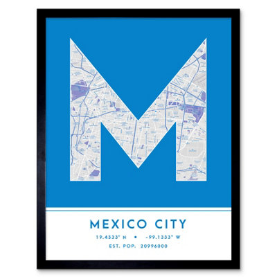 Wee Blue Coo Framed Wall Art Mexico City Mexico City Map Modern Typography Stylish Letter Word12X16 Inch from B&Q