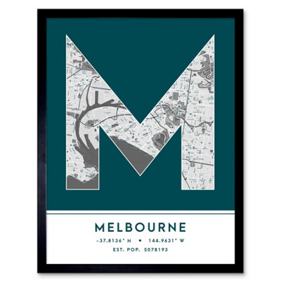 Wee Blue Coo Framed Wall Art Melbourne Australia City Map Modern Typography Stylish Letter Word12X16 Inch from B&Q