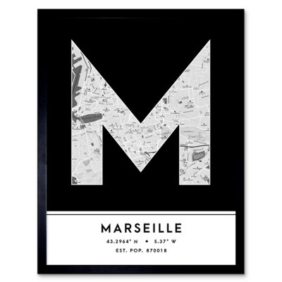 Wee Blue Coo Framed Wall Art Marseille France City Map Modern Typography Stylish Letter Word12X16 Inch from B&Q
