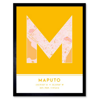 Wee Blue Coo Blue Wee Coo Framed Wall Art Maputo Mozambique City Map Modern Typography Stylish Letter Word - 12X16 Inch