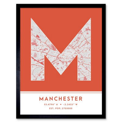 Wee Blue Coo Framed Wall Art Manchester England United Kingdom City Map Modern Typography Stylish Letter Word12X16 Inch from B&Q