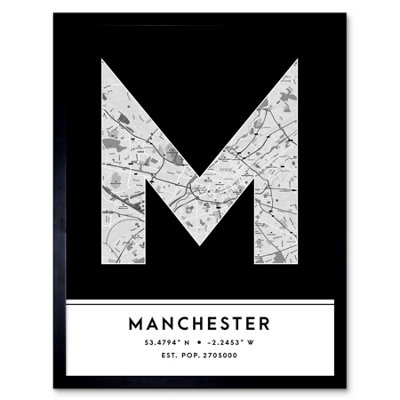 Wee Blue Coo Framed Wall Art Manchester England United Kingdom City Map Modern Typography Stylish Letter Word12X16 Inch from B&Q