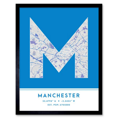 Wee Blue Coo Framed Wall Art Manchester England United Kingdom City Map Modern Typography Stylish Letter Word12X16 Inch from B&Q