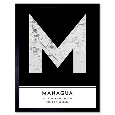 Wee Blue Coo Framed Wall Art Managua Nicaragua City Map Modern Typography Stylish Letter Word12X16 Inch from B&Q
