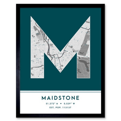 Wee Blue Coo Framed Wall Art Maidstone England United Kingdom City Map Modern Typography Stylish Letter Word12X16 Inch from B&Q