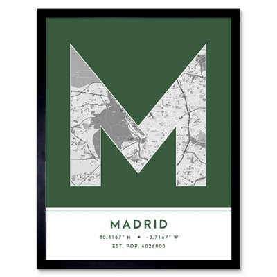 Wee Blue Coo Framed Wall Art Madrid Spain City Map Modern Typography Stylish Letter Word12X16 Inch from B&Q