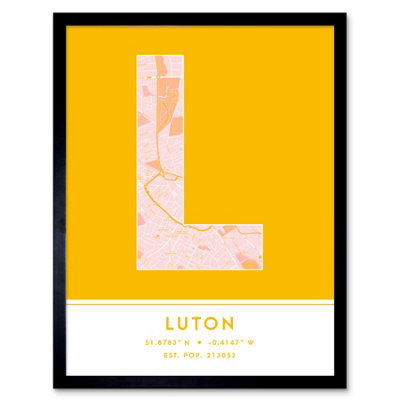 Wee Blue Coo Blue Wee Coo Framed Wall Art Luton England United Kingdom City Map Modern Typography Stylish Letter Word - 12X16 Inch