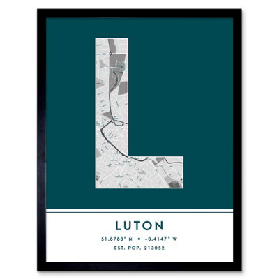 Wee Blue Coo Blue Wee Coo Framed Wall Art Luton England United Kingdom City Map Modern Typography Stylish Letter Word - 12X16 Inch