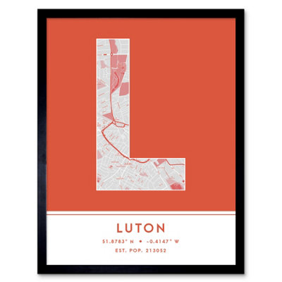 Wee Blue Coo Blue Wee Coo Framed Wall Art Luton England United Kingdom City Map Modern Typography Stylish Letter Word - 12X16 Inch