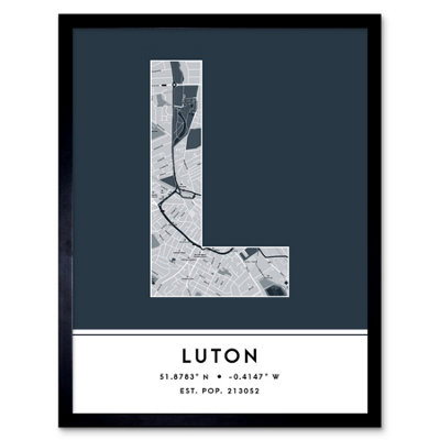 Wee Blue Coo Blue Wee Coo Framed Wall Art Luton England United Kingdom City Map Modern Typography Stylish Letter Word - 12X16 Inch