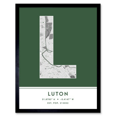 Wee Blue Coo Blue Wee Coo Framed Wall Art Luton England United Kingdom City Map Modern Typography Stylish Letter Word - 12X16 Inch