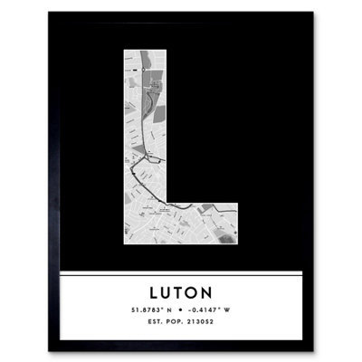 Wee Blue Coo Blue Wee Coo Framed Wall Art Luton England United Kingdom City Map Modern Typography Stylish Letter Word - 12X16 Inch