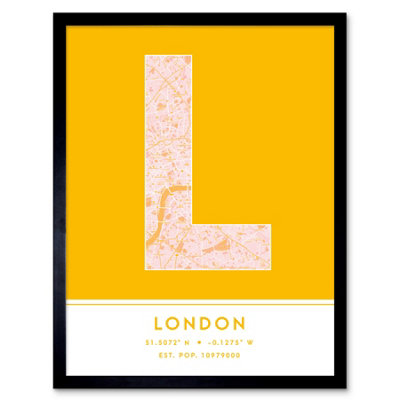 B&Q -  Framed Wall Art London England United Kingdom City Map Modern Typography Stylish Letter Word12X16 Inch