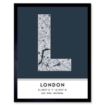 B&Q -  Framed Wall Art London England United Kingdom City Map Modern Typography Stylish Letter Word12X16 Inch