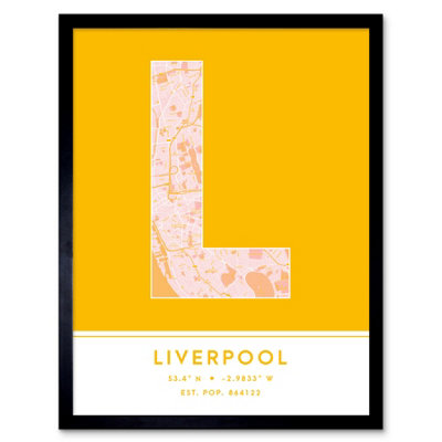 Wee Blue Coo Framed Wall Art Liverpool England United Kingdom City Map Modern Typography Stylish Letter Word12X16 Inch from B&Q