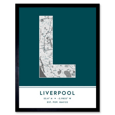 Wee Blue Coo Framed Wall Art Liverpool England United Kingdom City Map Modern Typography Stylish Letter Word12X16 Inch from B&Q