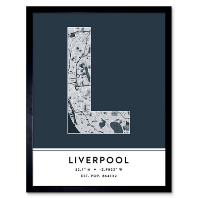 Wee Blue Coo Framed Wall Art Liverpool England United Kingdom City Map Modern Typography Stylish Letter Word12X16 Inch from B&Q