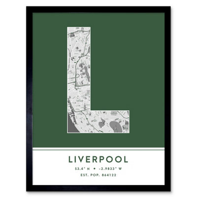 Wee Blue Coo Framed Wall Art Liverpool England United Kingdom City Map Modern Typography Stylish Letter Word12X16 Inch from B&Q