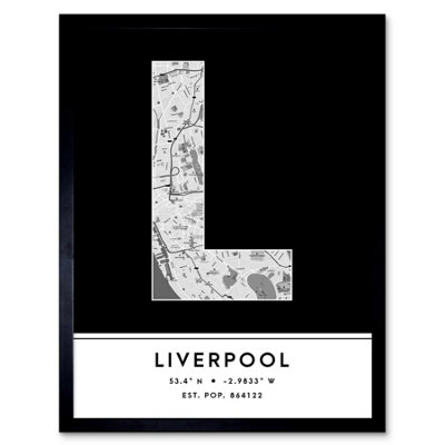 Wee Blue Coo Framed Wall Art Liverpool England United Kingdom City Map Modern Typography Stylish Letter Word12X16 Inch from B&Q