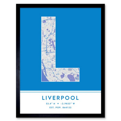 Wee Blue Coo Framed Wall Art Liverpool England United Kingdom City Map Modern Typography Stylish Letter Word12X16 Inch from B&Q