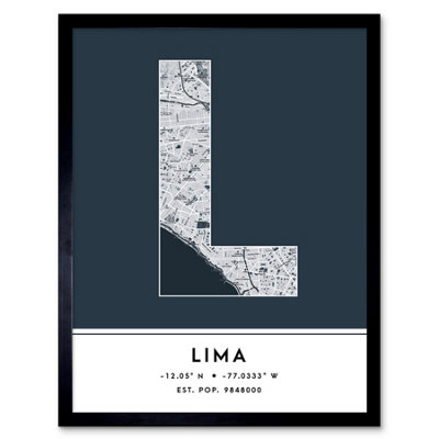 B&Q -  Framed Wall Art Lima Peru City Map Modern Typography Stylish Letter Word12X16 Inch