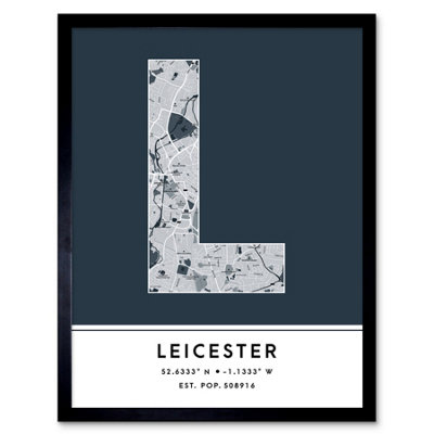 Wee Blue Coo Framed Wall Art Leicester England United Kingdom City Map Modern Typography Stylish Letter Word12X16 Inch from B&Q