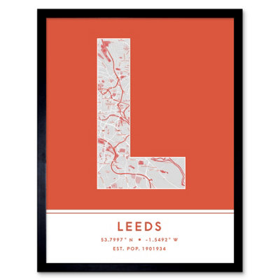 Wee Blue Coo Framed Wall Art Leeds England United Kingdom City Map Modern Typography Stylish Letter Word12X16 Inch from B&Q