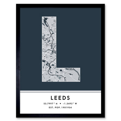 Wee Blue Coo Framed Wall Art Leeds England United Kingdom City Map Modern Typography Stylish Letter Word12X16 Inch from B&Q