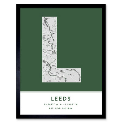 Wee Blue Coo Framed Wall Art Leeds England United Kingdom City Map Modern Typography Stylish Letter Word12X16 Inch from B&Q