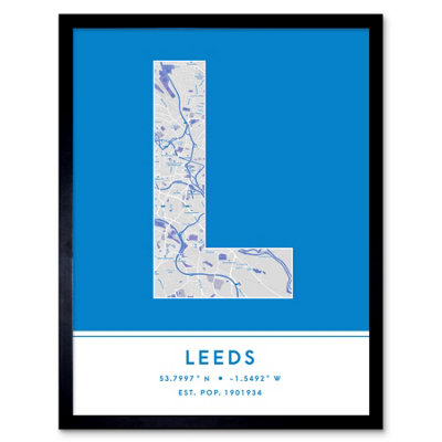 Wee Blue Coo Framed Wall Art Leeds England United Kingdom City Map Modern Typography Stylish Letter Word12X16 Inch from B&Q