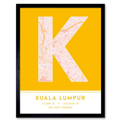 Wee Blue Coo Framed Wall Art Kuala Lumpur Malaysia City Map Modern Typography Stylish Letter Word12X16 Inch from B&Q