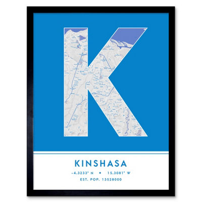 B&Q -  Framed Wall Art Kinshasa Dr Congo City Map Modern Typography Stylish Letter Word12X16 Inch