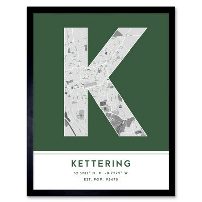 Wee Blue Coo Framed Wall Art Kettering England United Kingdom City Map Modern Typography Stylish Letter Word12X16 Inch from B&Q