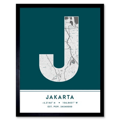 Wee Blue Coo Framed Wall Art Jakarta Indonesia City Map Modern Typography Stylish Letter Word12X16 Inch from B&Q