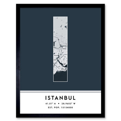 Wee Blue Coo Framed Wall Art Istanbul Turkey City Map Modern Typography Stylish Letter Word12X16 Inch from B&Q