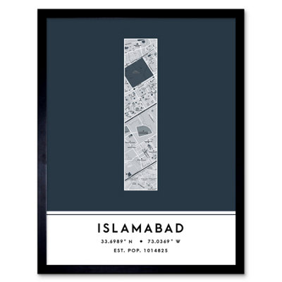 Wee Blue Coo Framed Wall Art Islamabad Pakistan City Map Modern Typography Stylish Letter Word12X16 Inch from B&Q