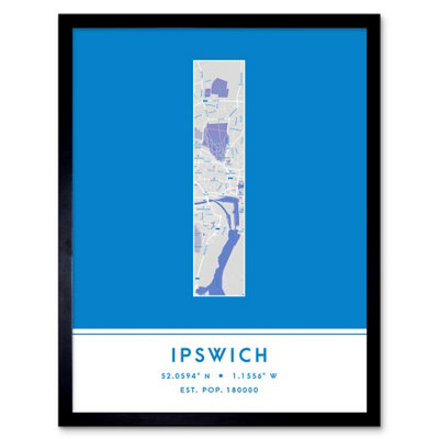 Wee Blue Coo Framed Wall Art Ipswich England United Kingdom City Map Modern Typography Stylish Letter Word12X16 Inch from B&Q
