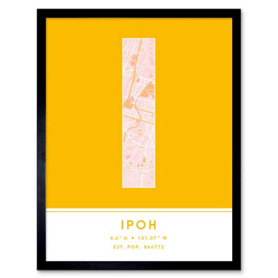 Wee Blue Coo Framed Wall Art Ipoh Malaysia City Map Modern Typography Stylish Letter Word12X16 Inch from B&Q