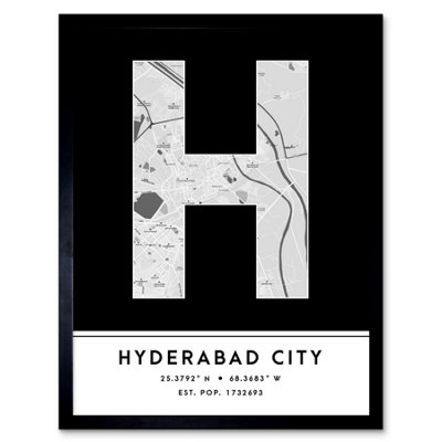 Wee Blue Coo Blue Wee Coo Framed Wall Art Hyderabad City Pakistan City Map Modern Typography Stylish Letter Word - 12X16 Inch