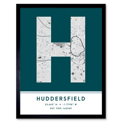 Wee Blue Coo Framed Wall Art Huddersfield England United Kingdom City Map Modern Typography Stylish Letter Word12X16 Inch from B&Q