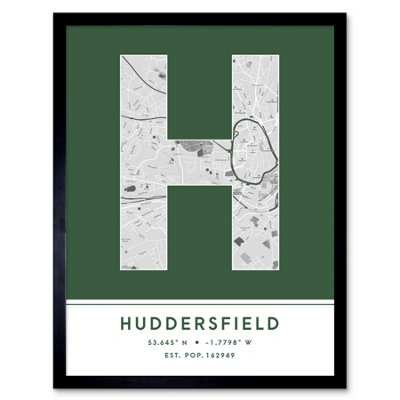 Wee Blue Coo Framed Wall Art Huddersfield England United Kingdom City Map Modern Typography Stylish Letter Word12X16 Inch from B&Q