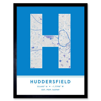 Wee Blue Coo Framed Wall Art Huddersfield England United Kingdom City Map Modern Typography Stylish Letter Word12X16 Inch from B&Q