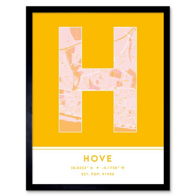 Wee Blue Coo Framed Wall Art Hove England United Kingdom City Map Modern Typography Stylish Letter Word12X16 Inch from B&Q