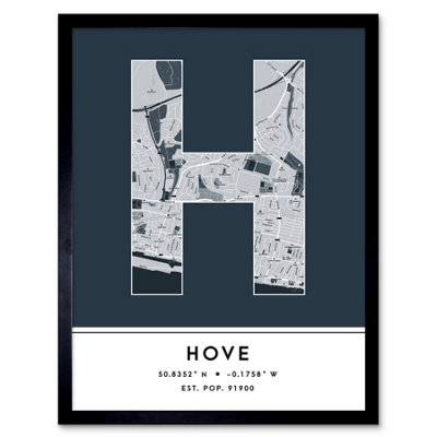 Wee Blue Coo Framed Wall Art Hove England United Kingdom City Map Modern Typography Stylish Letter Word12X16 Inch from B&Q